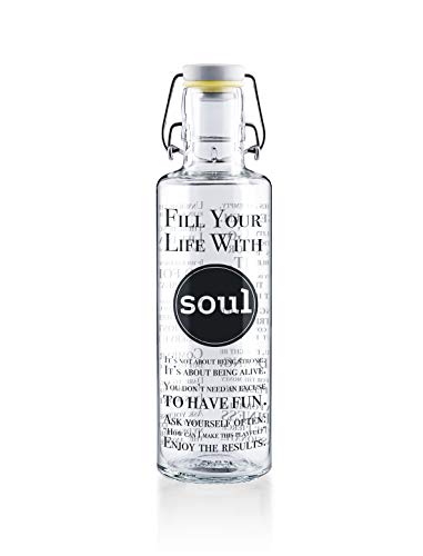 soulbottle 0,6l • 'Fill your life with soul“ • Trinkflasche aus Glas • vegan, plastikfrei, klimaneutral, nachhaltig