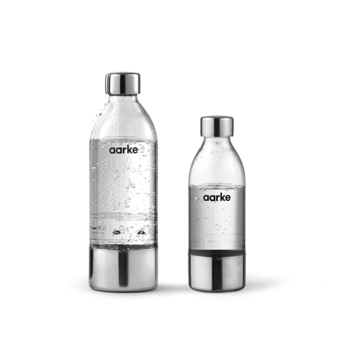 Aarke 2 x PET-Flasche für Wassersprudler Carbonator 3, BPA-frei mit Details in Edelstahl, 800ml + 450ml