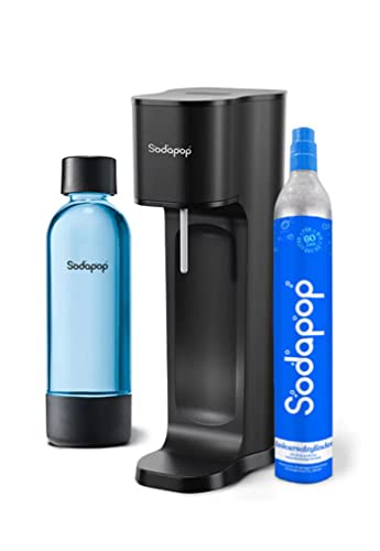 Sodapop Wassersprudler Joy Eco Starterset mit CO₂-Zylinder und 1x PET-Flasche | aus recyceltem Material | Schwarz | Höhe 43 cm*