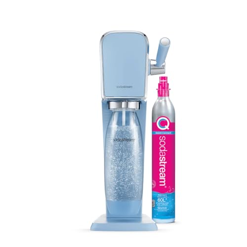 SodaStream ART Sprudelwassermaschine mit Gashebel | Packung mit 1 Flasche 1 l spülmaschinenfest + 1 Gasnachfüller 60 l zum Anstecken | Blau