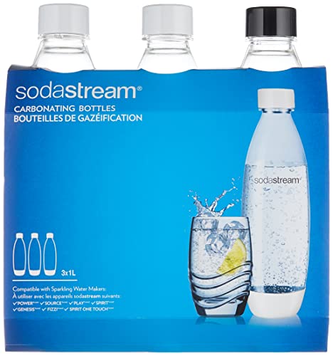 SodaStream Verschmolzene Flaschen für Source, Play, Power, Spirit, Fizzi und Genesis Carbonator, 1 Liter, 3er-Pack (3 x 1 l)