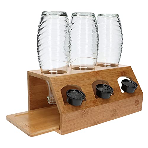 TAKE® SodaStream Flaschenhalter - Abtropfgestell Flaschenständer aus 100% Natur Bambus, Soda Stream Abtropfbehälter für alle Flaschen als Küchenzubehör, Soda Flaschenhalter SodaStream Crystal + Duo