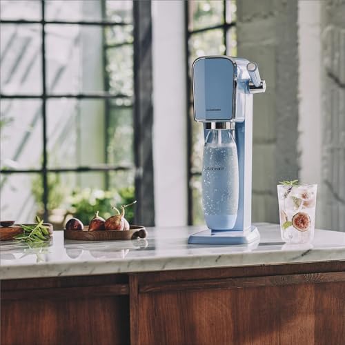 SodaStream ART Sprudelwassermaschine mit Gashebel | Packung mit 1 Flasche 1 l spülmaschinenfest + 1 Gasnachfüller 60 l zum Anstecken | Blau