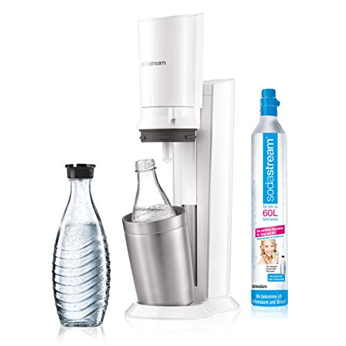 SodaStream CRYSTAL 2.0 Glaskaraffen Wassersprudler zum Sprudeln von Leitungswasser, mit spülmaschinenfester Glasflasche für Sprudelwasser inkl. Zylinder und Glaskaraffe 0,6 l, weiß, 22 x 11 x 42 cm*