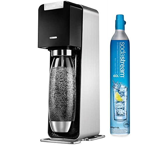 SodaStream POWER Elektronischer Wassersprudler, macht vollautomatisch aus Leitungswasser Sprudelwasser - ohne schleppen! mit 1 Zylinder und 1L PET Flasche (BPA frei); Farbe: schwarz