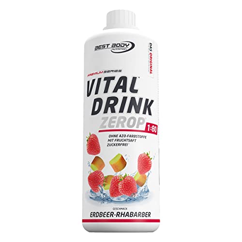 Best Body Nutrition Vital Drink ZEROP® - Erdbeer-Rhabarber, Original Getränkekonzentrat - Sirup - zuckerfrei, 1:80 ergibt 80 Liter Fertiggetränk, 1000 ml