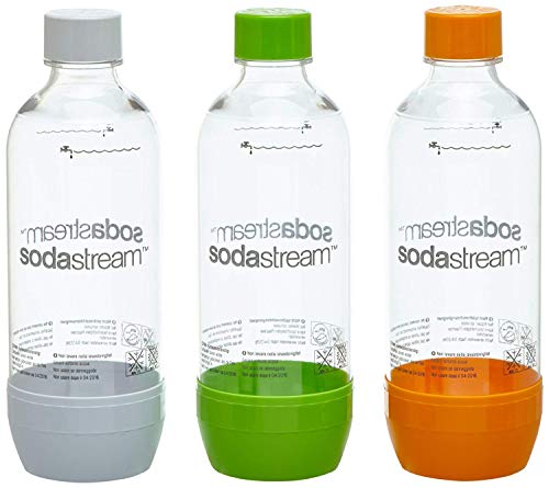 SodaStream Aktions-Set PET-Flaschen 2+1, 3x 1L PET-Flaschen aus bruchfestem kristallklarem PET in den Farben Orange, Grün und Weiß