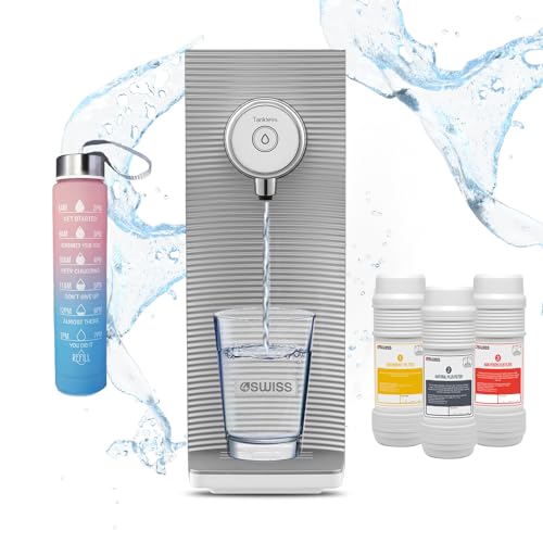 4SWISS Filtersystem für Hauswasser, 5-stufiges direktes Trinkwasserfiltersystem mit drei austauschbaren Kartuschen und vier Wasserdosiermodi (Weiß)*