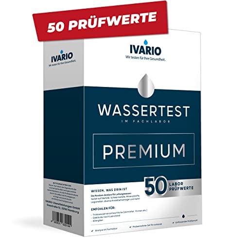 IVARIO Labor-Wassertest Premium Check (50 Prüfwerte) für Trinkwasser/Leitungswasser, Experten-Analyse im akkreditierten Deutschen Fachlabor inkl. Legionellentest/24h-Versand