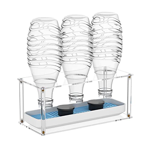 HIIMIEI Abtropfhalter 3er Acryl Flaschenhalter/Abtropfständer mit Kunststoff Tropfblech für Fast Alles Plastikflasche/Glasflasche, 30.0×13.5×12.8 cm, Lochgröße: 7cm*