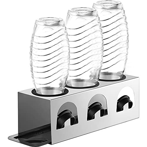 ecooe Abtropfständer mit Abtropfwanne und Kantenschutzringe Flaschenhalter für SodaStream Crystal Glaskaraffe Fuse PET-Flasche Abtropfhalter für 3 Flaschen und 3 Deckel NICHT für Duo