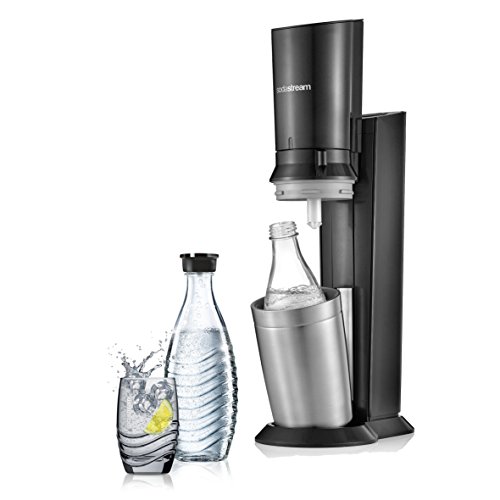SodaStream Crystal 2.0, mit spülmaschinenfester Glasflasche für Ihr Sodawasser inkl. 1 Zylinder und 1 Glaskaraffe 0,6l Farbe: Titan/Silber, Gebürsteter Stahl, 130 cm*