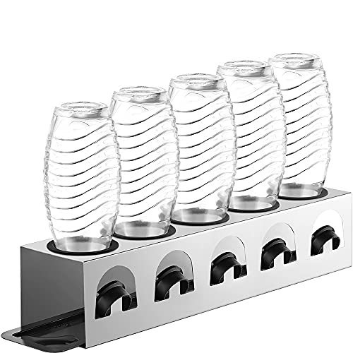 ecooe Abtropfständer mit Abtropfwanne und Kantenschutzringe Flaschenhalter für SodaStream Crystal Glaskaraffe Fuse PET-Flasche Abtropfhalter für 5 Flaschen und 5 Deckel NICHT für Duo