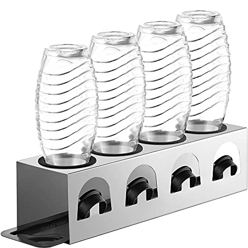 ecooe Abtropfständer mit Abtropfwanne und Kantenschutzringe Flaschenhalter für SodaStream Crystal Glaskaraffe Fuse PET-Flasche Abtropfhalter Edelstahl für 4 Flaschen und 4 Deckel NICHT für Duo