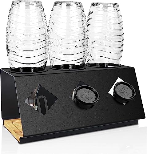 KYONANO Flaschenhalter kompatibel mit SodaStream Duo, Abtropfhalter Zubehör inkl. Deckelhalterung und Silikonschutzringe, 3er Spülmaschinenfest Abtropfständer Abtropfbehälter für Sodastream