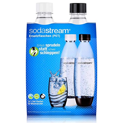 SodaStream DuoPack Fuse, Ersatzflasche für SodaStream Wassersprudler mit Einklick-Mechanismus, 2x 1 L PET-Flasche, schwarz und weiß