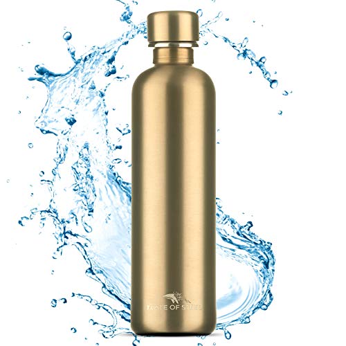 MATE OF STEEL® Flipper & Willy 100% Plastikfreie 1L Edelstahl Flasche Kompatibel mit Sodastream (Gold, 750ml)